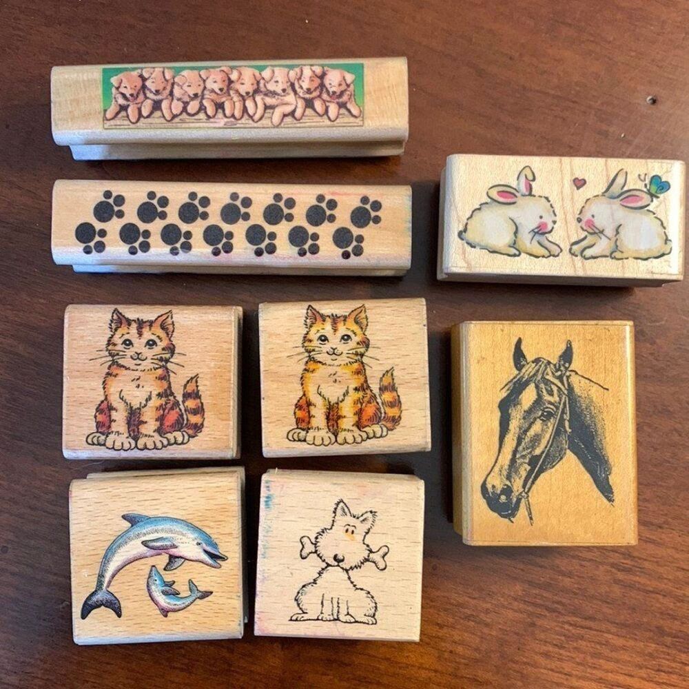 Lot of Rubber Stamp Wooden Mount Animal Collection